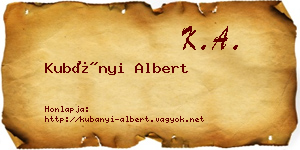 Kubányi Albert névjegykártya